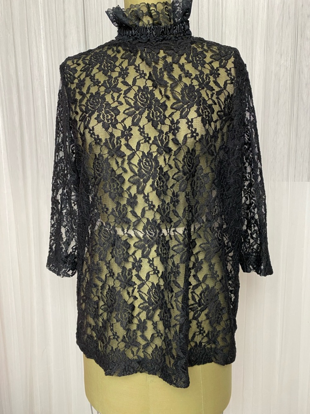 Contemporaine for Simons Black Floral Lace Stretchy Mock Neck Women's Top 2XL - Picture 1 of 8